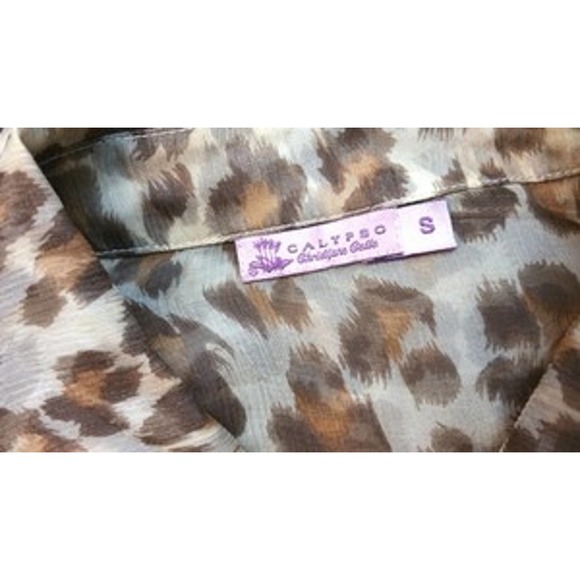 CALYPSO BY CHRISTIANE CELLE ANIMAL PRINT SHEER SILK TOP BLOUSE S - Picture 4 of 5